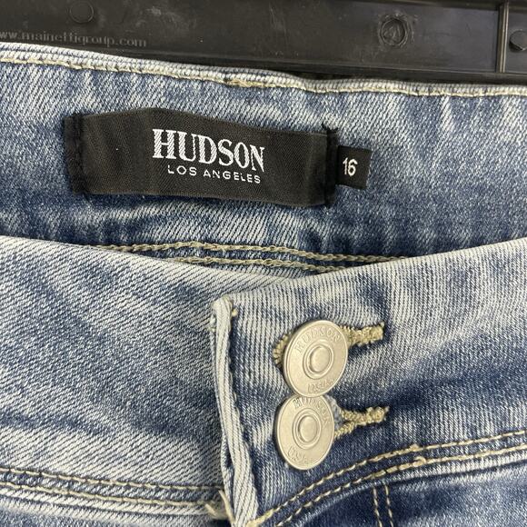 Hudson Womens Jeans Flap Pocket Button Sz 16 x 27 Straight Leg Icy Blue Mid Rise - Picture 11 of 15